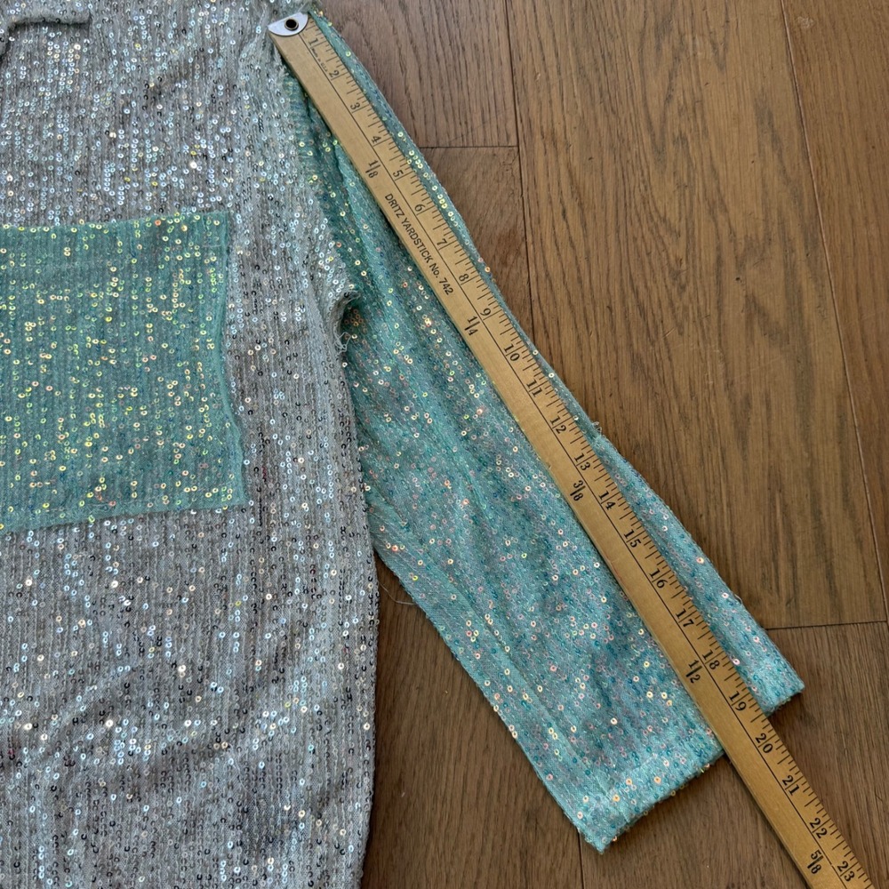 Pol Sequin Button Down Shirt Silver Mint Green Co… - image 7